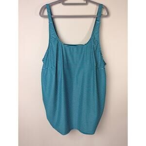 BloomChic Striped Tankini Swim Top Ruched Sides Built In Bra Teal US 26 Beach